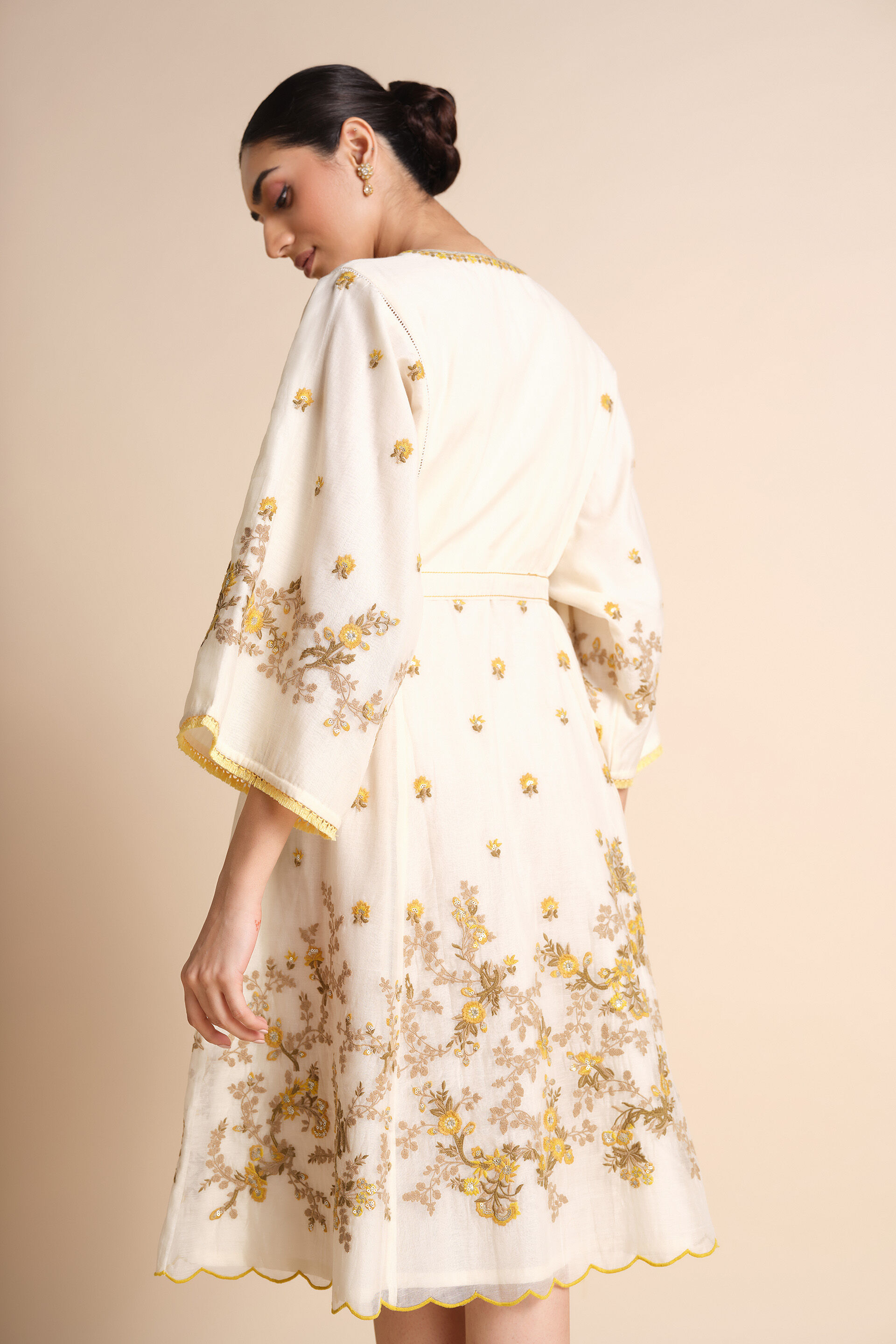 Amra Embroidered Mul Dress - Natural, Natural, image 12